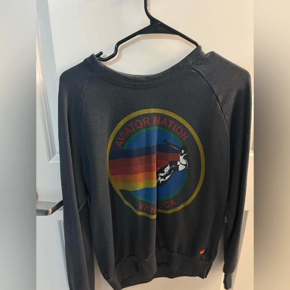 Aviator Nation Charcoal Sweatshirt with Rainbow Graphic